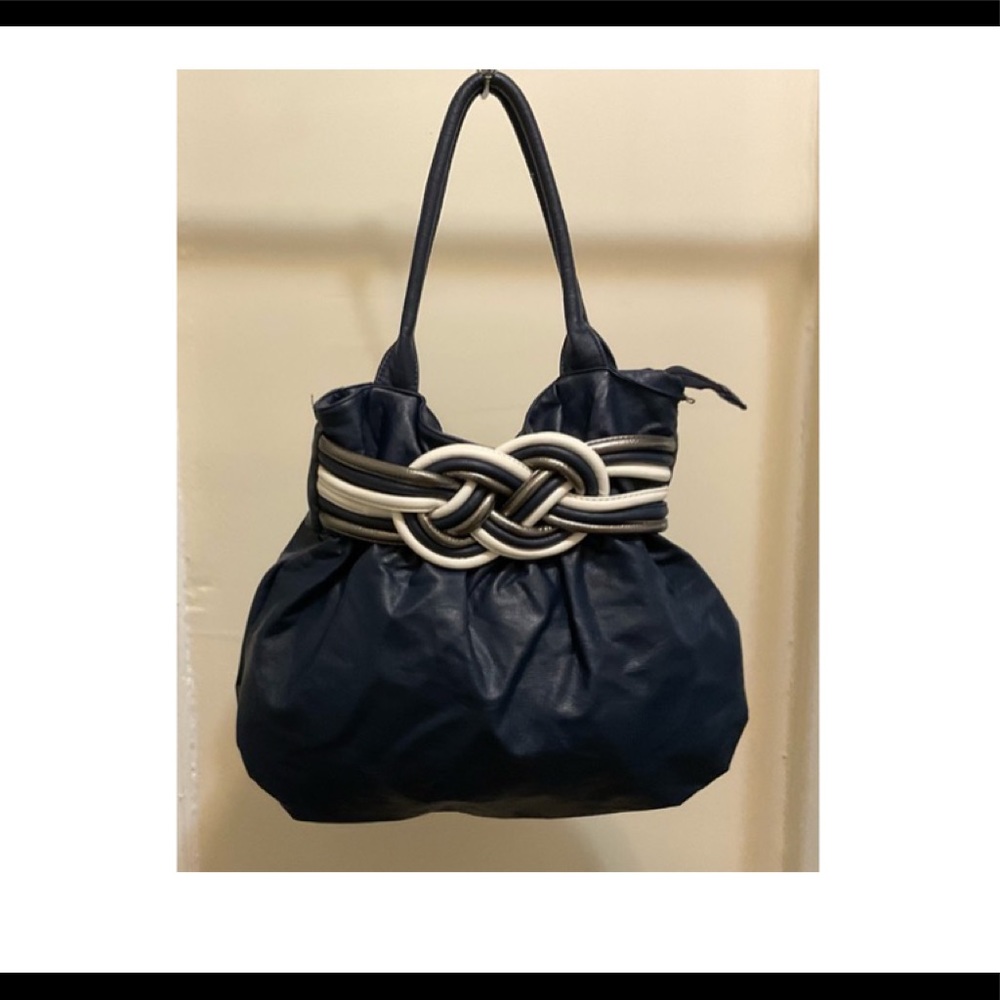 Blue Faux Leather Knot Bag